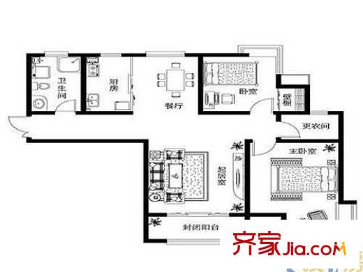 魯岳夢(mèng)境江南戶(hù)型圖戶(hù)型H 2室2廳1衛(wèi)