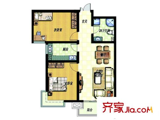 金沙花園高層1號(hào)樓標(biāo)準(zhǔn)層B戶型 2室1廳1衛(wèi)1廚