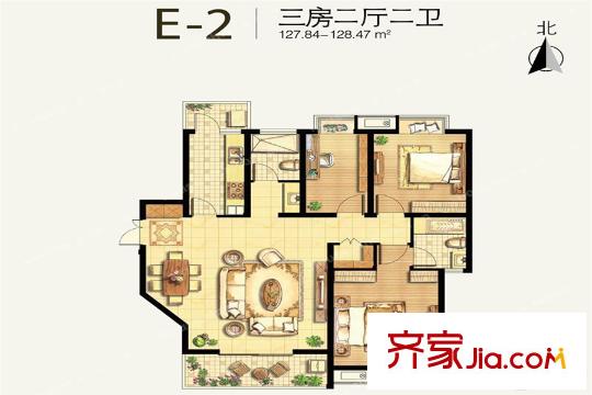 伯爵大地127平方米 3室2廳2衛(wèi) 3室2廳2衛(wèi)1廚