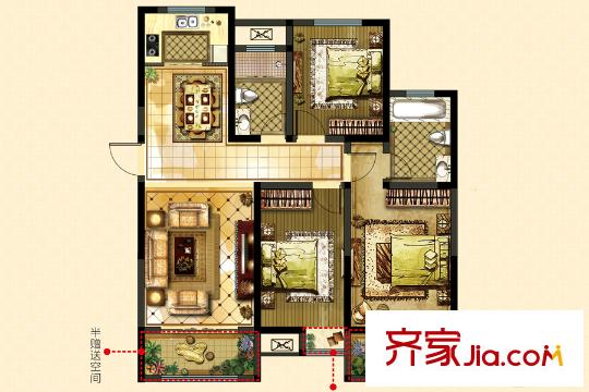 恒源紫蕓19#C戶型 3室2廳2衛(wèi)1廚