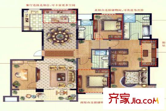 觀湖壹號(hào)6#188平方米臻稀四房E戶型 4室2廳3衛(wèi)1廚