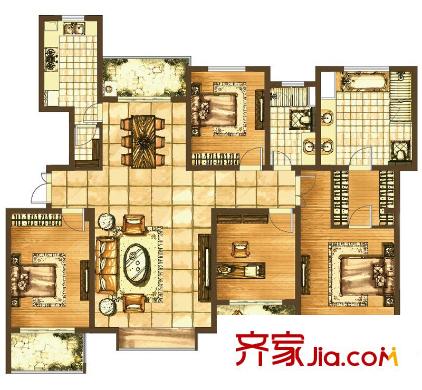博威黃金海岸一期7#樓B3戶型 4室2廳2衛(wèi)1廚
