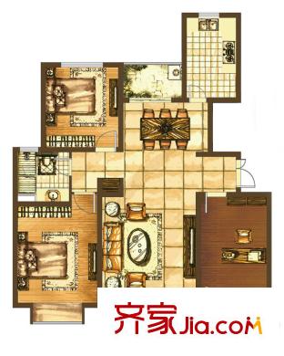 博威黃金海岸一期3#、7#樓A4戶型 3室2廳1衛(wèi)1廚