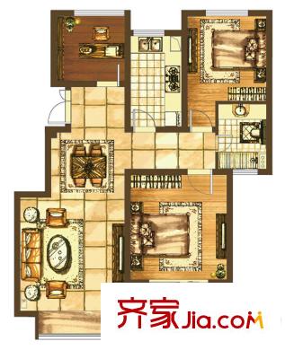 博威黃金海岸一期2#樓A1戶型 3室2廳1衛(wèi)1廚
