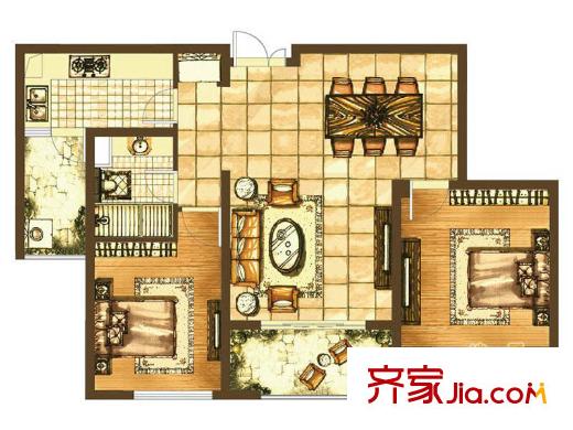 博威黃金海岸一期1#樓A3戶型 2室2廳1衛(wèi)1廚