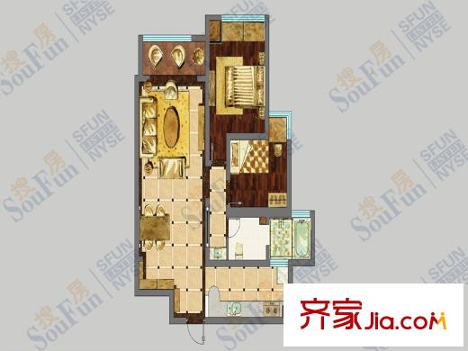 安僑東城國(guó)際主推戶型圖 2室2廳1衛(wèi)1廚