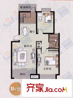 安僑東城國(guó)際B1戶型 2室2廳1衛(wèi)1廚