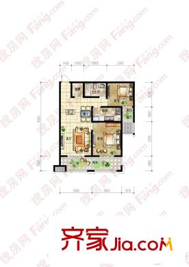 中央廣場(chǎng)三角花園E2戶型 2室2廳1衛(wèi)1廚