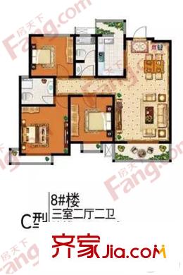 湖景花園三期C戶型 3室2廳2衛(wèi)1廚