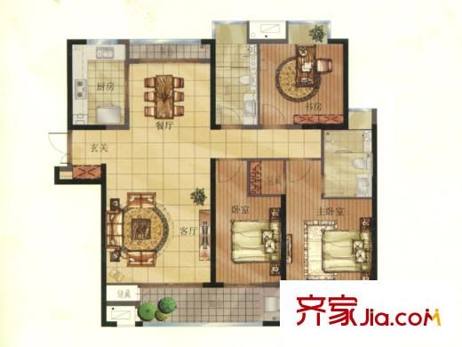 瑞源名嘉匯戶型圖高層1#、3#、7#、8號樓1-3戶型 3室2廳2衛(wèi)1廚