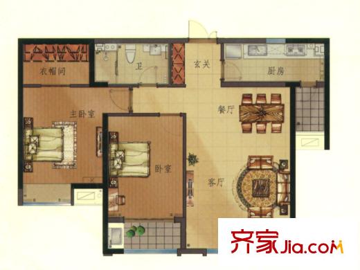 瑞源名嘉匯戶型圖高層1#、3#、7#、8號樓3-2戶型 2室2廳1衛(wèi)1廚