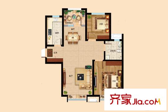 海爾博悅蘭庭C1兩室兩廳一衛(wèi)-88-90平 2室2廳1衛(wèi)1廚