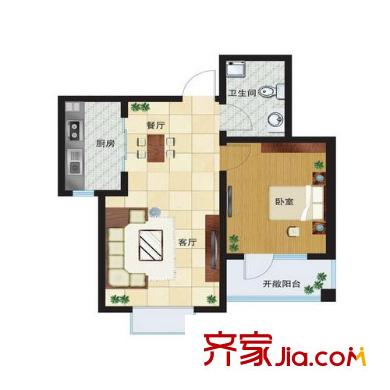 朝陽無限戶型圖標(biāo)準(zhǔn)層D戶型 1室1廳1衛(wèi)1廚