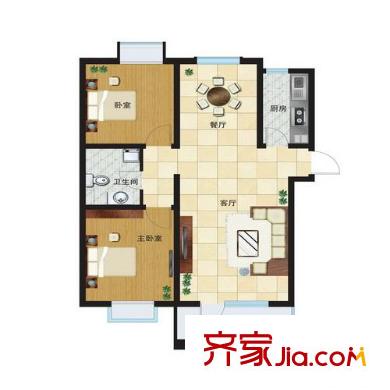 朝陽無限戶型圖標(biāo)準(zhǔn)層F戶型 2室2廳1衛(wèi)1廚