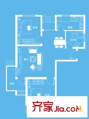 中冶愛彼岸戶型圖二期5#、6#標(biāo)準(zhǔn)層D1戶型 2室2廳1衛(wèi)1廚