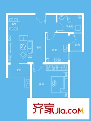 中冶愛彼岸戶型圖二期5#、6#標(biāo)準(zhǔn)層D2戶型 1室2廳1衛(wèi)1廚