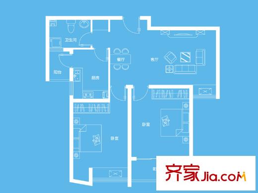 中冶愛彼岸戶型圖二期5#、6#標(biāo)準(zhǔn)層D3戶型 2室2廳1衛(wèi)1廚