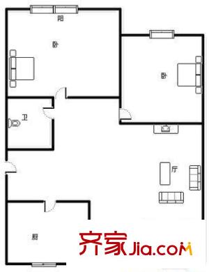 長城花園戶型圖2室戶型圖 2室2廳1衛(wèi)1廚