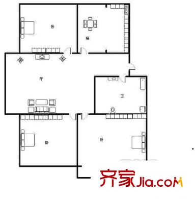 長城花園戶型圖3室戶型圖 3室2廳2衛(wèi)1廚