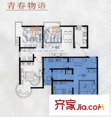 澤潤幸福城戶型圖戶型F 1室2廳1衛(wèi)1廚
