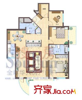 嶗山國(guó)際花園戶型圖b3戶型圖 2室2廳2衛(wèi)