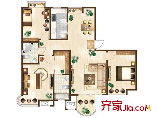 新華錦龍邸戶型圖B戶型 3室2廳2衛(wèi)1廚