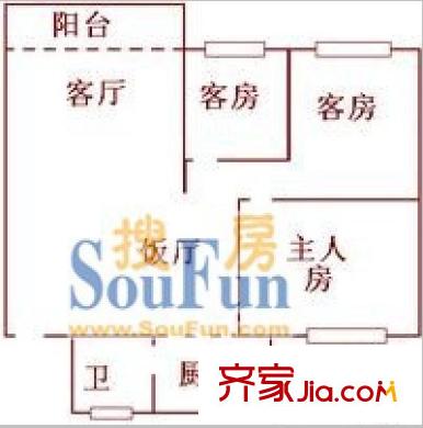 龙口西路小区户型图3室2厅户型图 3室2厅1卫1厨