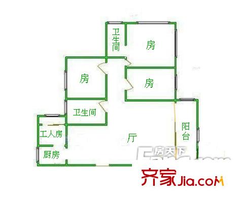 东翠花园户型图4室1厅户型图 4室1厅2卫1厨