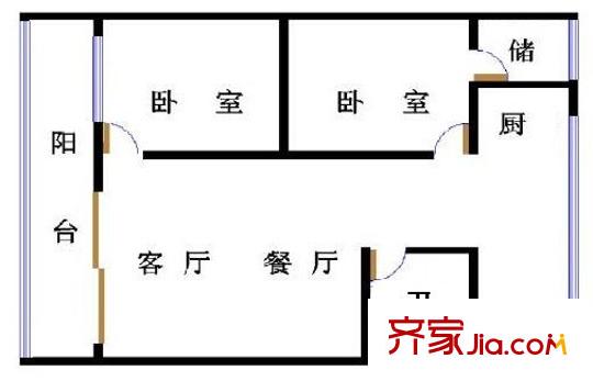 北京南路小区户型图2室2厅户型图 2室2厅1卫1厨