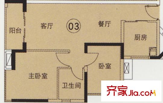 中海橡园国际户型图4栋03单元户型图 2室2厅1卫1厨