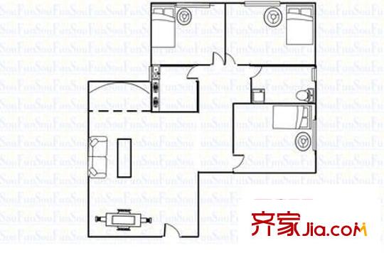 远东大厦户型图3室2厅户型图 3室2厅1卫1厨