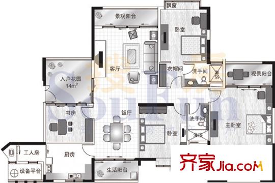 保利康桥户型图5室2厅户型图