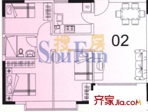自由心岸户型图3室2厅户型图 3室2厅1卫1厨