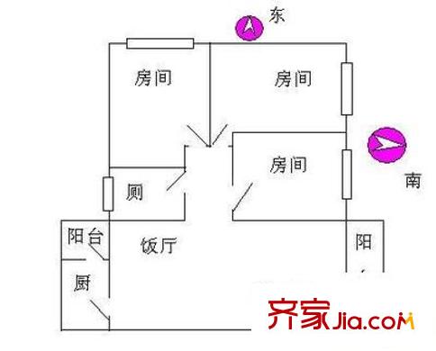 东晖花园户型图3室2厅户型图 3室2厅1卫1厨