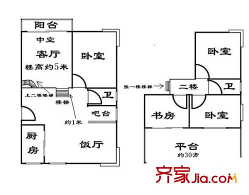 芳草轩户型图4室2厅户型图 4室2厅2卫1厨