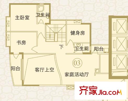 瑞安花园户型图31―33层03单元户型图 5室3厅3卫1厨