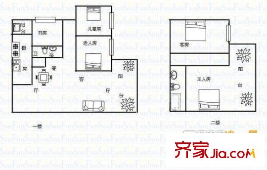 碧桂园凤凰城凤仪苑户型图5室2厅户型图 5室2厅2卫1厨
