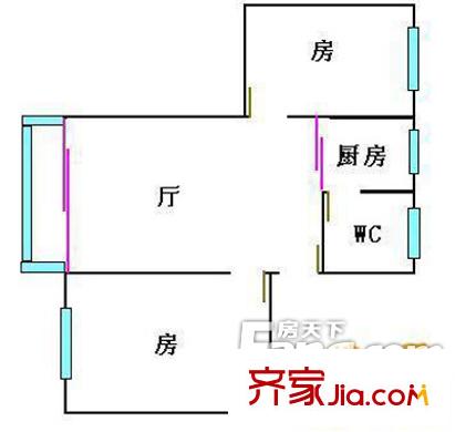 小北路大院户型图2室1厅户型图 2室1厅1卫1厨