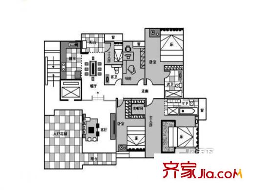 翡翠绿洲森林半岛户型图5室2厅户型图 5室2厅3卫1厨