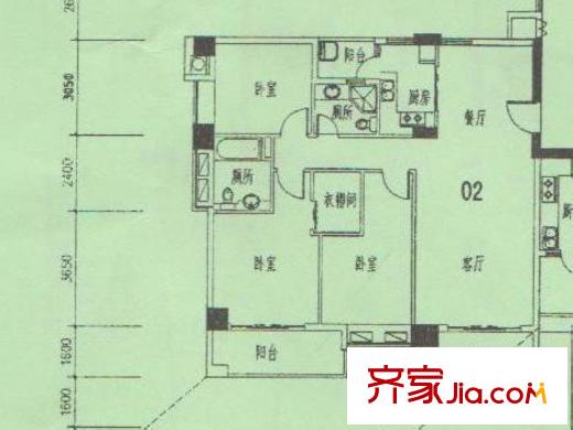 农林华府A栋02户型 3室2厅2卫1厨