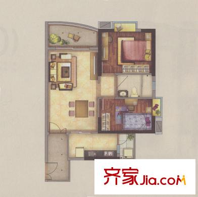 新一城广场G08户型图 2室2厅1卫1厨