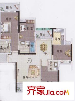 东湖映月F1栋05户型 4室2厅2卫1厨