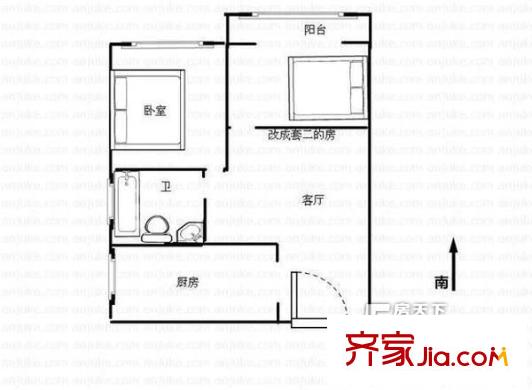 傲海星城戶型圖1室 1室2廳1衛(wèi)1廚