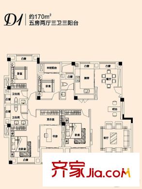 海祥?瑯琴灣D1戶型 5室2廳3衛(wèi)1廚