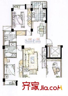 洪騰閣3室戶型圖