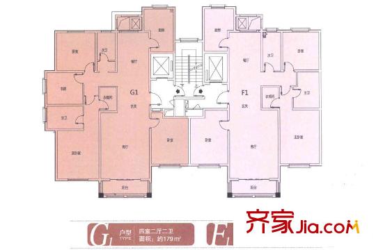 青島印象山22#標準層平面圖 4室2廳2衛(wèi)1廚