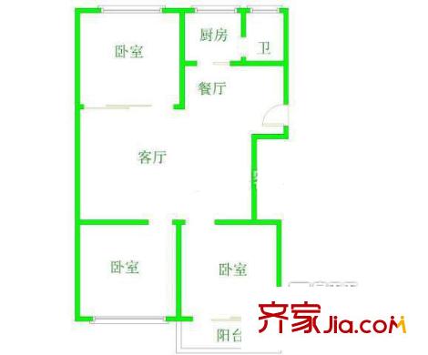 地質(zhì)勘察研究院單位宿舍 3室 戶型圖