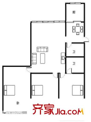 賢南公寓 3室 戶型圖