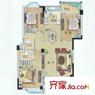 中勝財(cái)富天下戶型圖A1戶型118平米 3室2廳2衛(wèi)1廚