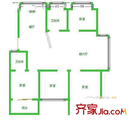 市環(huán)保局單位宿舍 4室 戶型圖